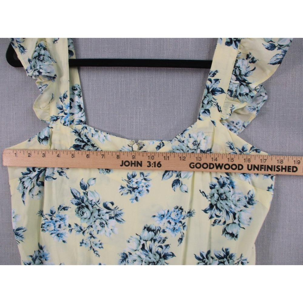 LOFT Yellow Blue Floral Ruffle Strap Midi Dress Size 10 Sweetheart Neck Slit - Picture 5 of 10